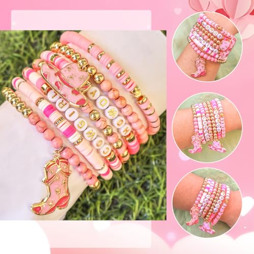 Western Gifts for Women Teens Cute Western Cowgirl Accessories Cowgirl Hat Boot Charms Beaded Stackable Stretch Bracelets Bohemian Jewelry Gifts3