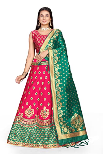 Image of LAHER Girl's Casual Wear Heavy Banarsi Jacquard Soft Silk Bridal Semi-Stitched Lehanga Choli With Dupatta Set.
