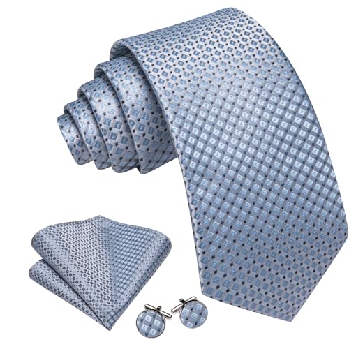 Image of YOHOWA Men Plaid /Striped Ties Set Silk Business Wedding Formal Fashion Necktie and Pocket Square Cufflinks Set