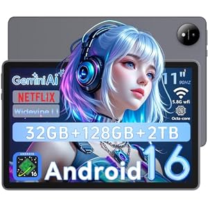 Tablet 11 Zoll Android 16 mit Gemini AI, T7250 Octa-Core, 32 GB RAM + 128 GB ROM(2 TB TF), 16 MP + 8 MP, 1920 x 1200 IPS HD-Display, 8000 mAh, 5,8 GHz + 2,4 GHz Wi-Fi, Widevine L1, GMS,GPS (Grau)