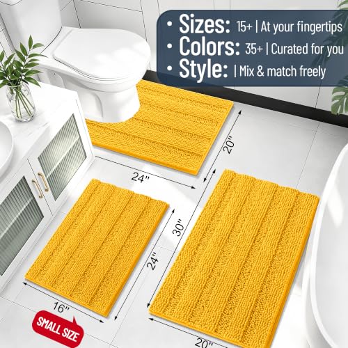 Image of Smiry Thick Chenille Bathroom Rugs 36x24, Extra Soft Absorbent Striped Bath Mat, Machine Washable, Rubber Backing, Bath Rugs for Bathroom, Tub & Shower, Home Decor Accessories, Golden Yellow