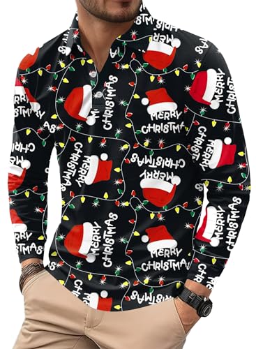 VOGSTART Men's Regular Fit Top Couple Shirts Fun Tacky Xmas Graphic Naughty Christmas Polo Adult Merry Christmas L