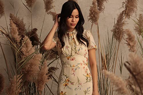 Image of Maggy London Women's Women's Dresses Floral Printed Neck Tie Short Sleeve Midi Dress