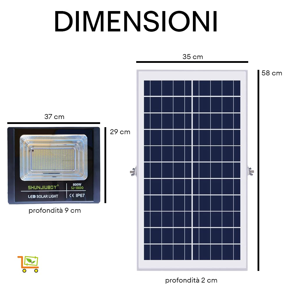 Faretto A Led Da 800W Smd Con Pannello Solare Sensore Crepuscolare E Telecomando