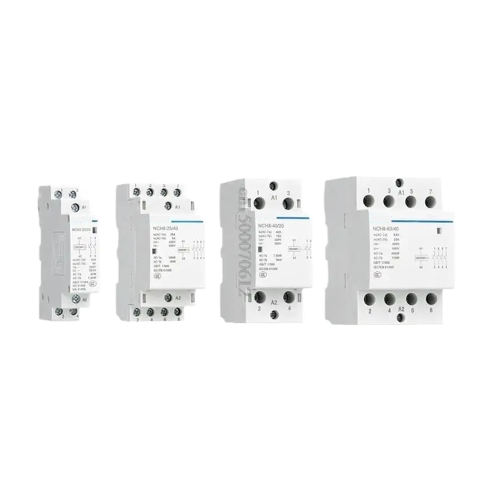 Contactor Modular de CA for el hogar NCH8, 220V, 230V, 400V, 20A, 25A, 40A, 63A, 1NO, 1NC, 2NO, 2NC, 4NO, 2, cuatro fases(NCH8-63,2NO2NC)