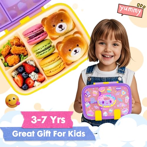 Image of Cute Cartoon Bento Lunch Box for Kids, 800ml /27oz BPA-Free Leak-Proof Food Containers with 3 Compartments, Dishwasher Safe, Back to School Students Lunches Size for Ages 3-7