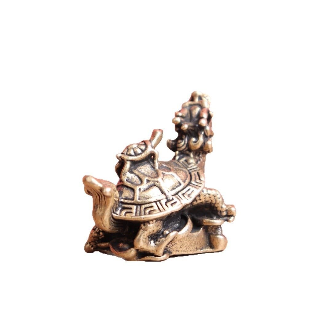Huffa Brass Pure Dragon Turtle Figurine Vintage Tabletop Decor Ornament
