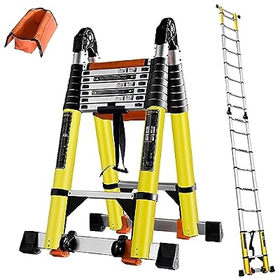 20FT Telescoping Ladder w. Stabilizer/Wheels/Cargo Hold,Adjustable Folding Extension Ladder A Frame 8+8 Foot Step Ladders for Home,Portable Aluminum Type 1A Ladder for Industrial,330lbs Capacity…