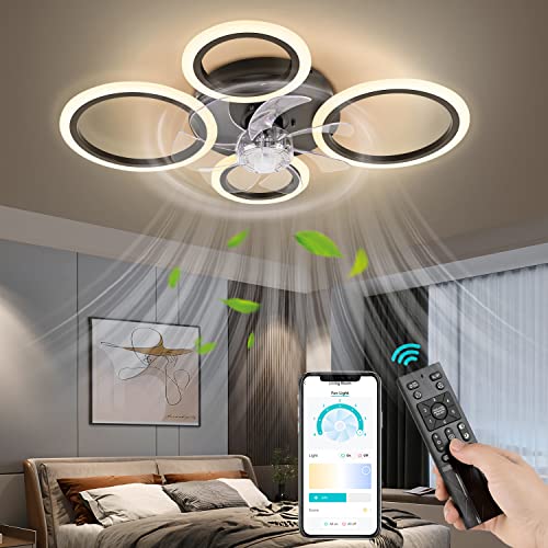 Fimei Ventilador De Techo Con Luz, Atenuación Continuas Ventilador De 6 Velocidades, Control Remoto App, Iluminación De Ventilador Para Sala De Estar, Comedor, Dormitorio, Oficina
