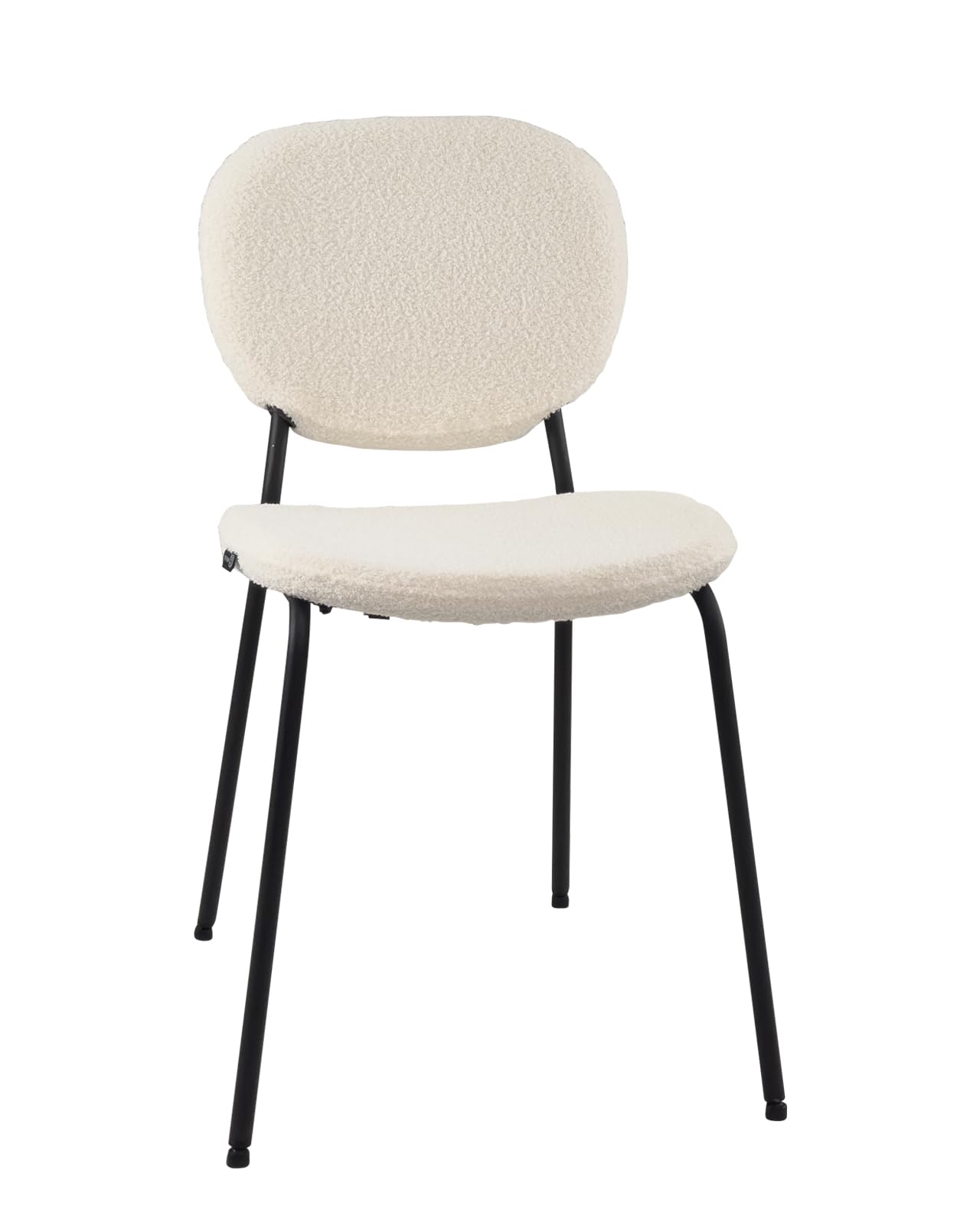 KAYELLES Lot de 4 chaises contemporaine Salon Salle à Manger, Tissu Bouclette Teddy Blanc rembourré, Pieds métal Noir MADA