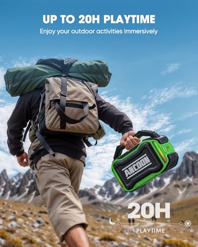 Image of ANCOON Speakers Bluetooth Wireless: 80W(Peak) Loud Speaker with Bass, 20H Playtime, IPX6 Waterproof, Large Jobsite Speakers for Work, Outdoor, Workshop, Garage, Portable Speaker with TWS (Green)