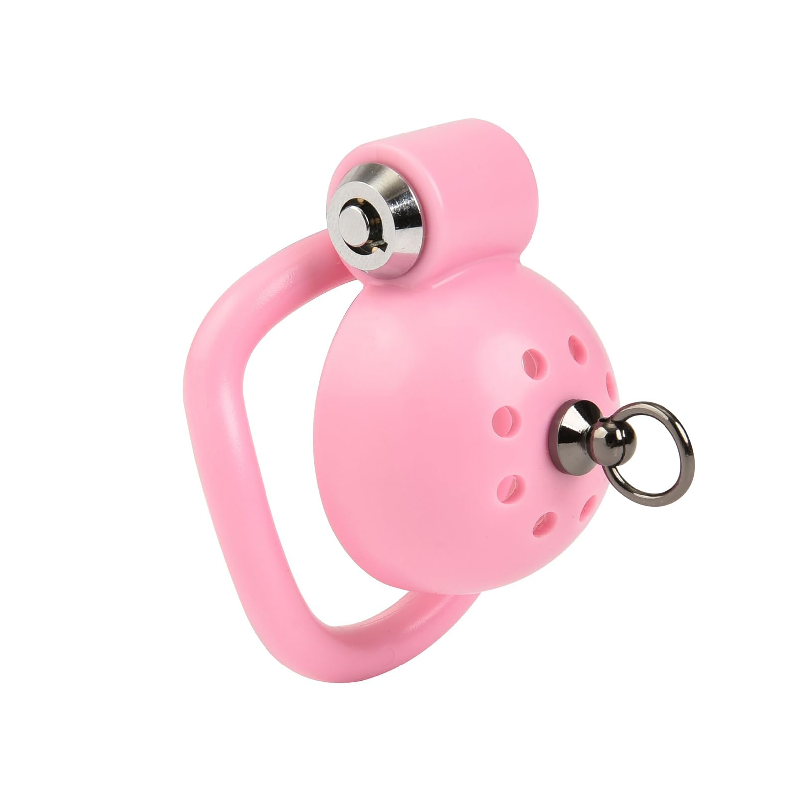 Jaula de castidad para hombres con 5 anillos para el pene y cuerda para tirar, jaula de castidad de cabeza redonda de ABS con orificios de ventilación para el pene SM Bondage Sex Toy (Pink)