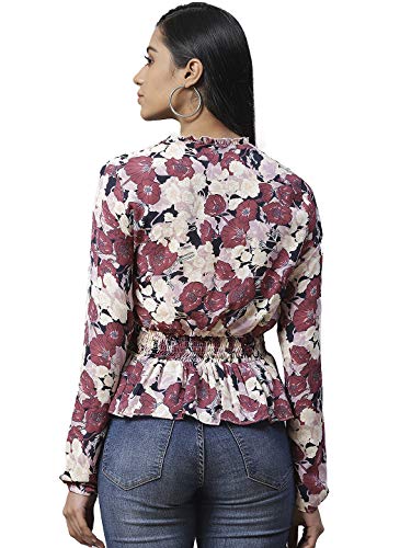 Image of IVES Women's Printed Polyester Full Sleeves | V Neck | Regular Fit Crop Top