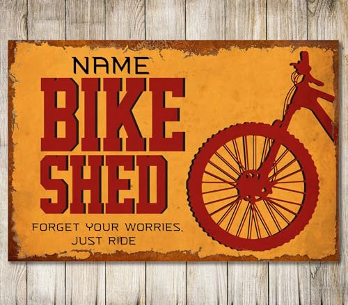 PERSONALISED Bike Shed Sign Custom Metal Plaque Cyclist Biker Bicycle Racing Gift Wall Sign Decor