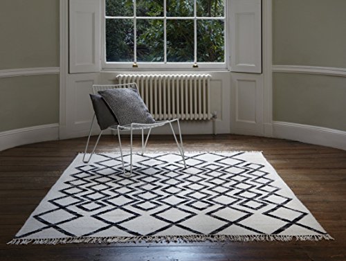 KadimaDesign Moderna Alfombra Kilim Diseñador Havre 160x230cm Diamante Mono Blanco y Negro...