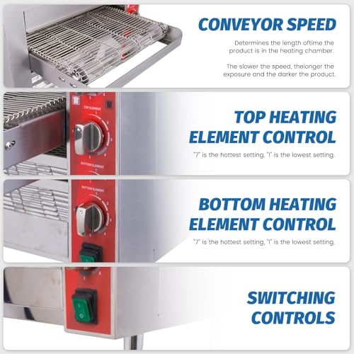 EASYROSE 10.5″ Commercial Conveyor Pizza Oven, 1700W 120V Countertop Electric Oven with 10.5-Inch Belt, 5-15P Plug, for Fast Baking (60Hz) - Image 2