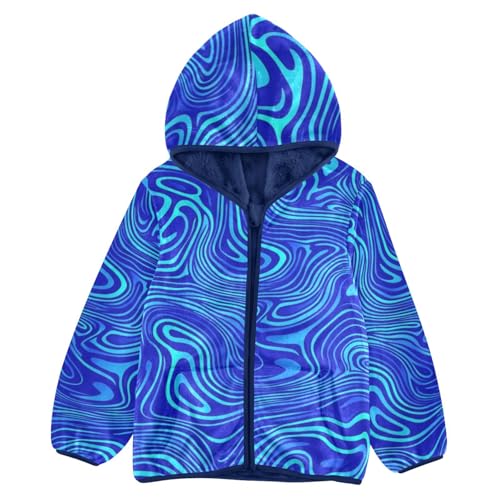 Blue Wavy Lines Girls Fleece Jacket Girls Fall Jacket Girls Zip Up Hoodie Girls Sherpa Jacket 2-10T
