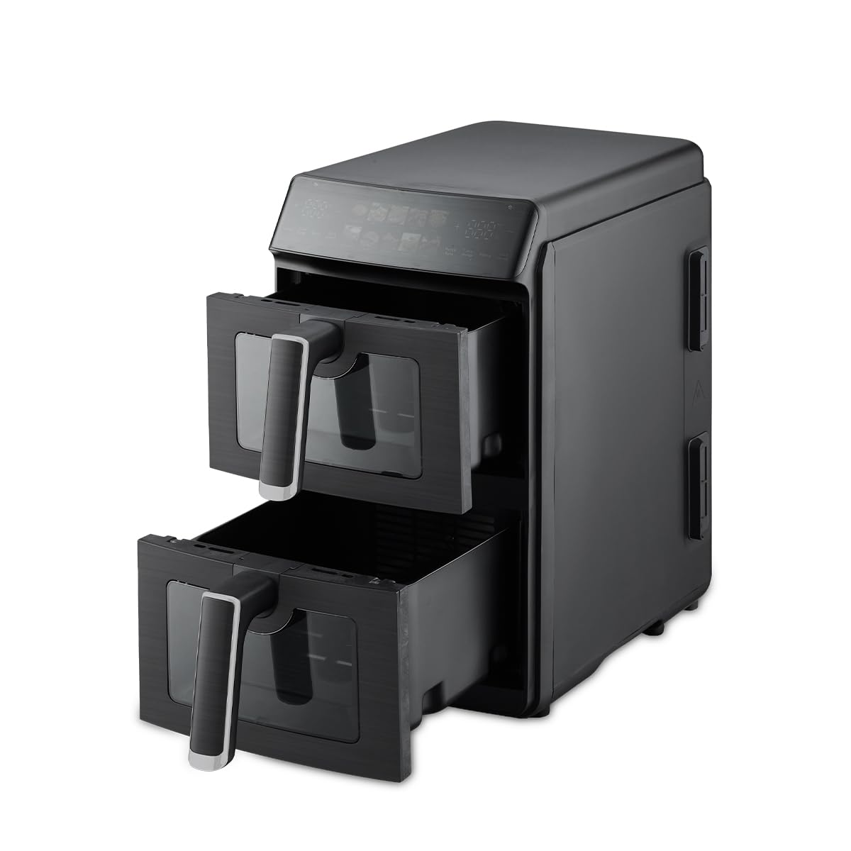 PRIXTON Friteuse à air verticale 10 L avec Double Panier 5 L + 5 L, 2600 W, Air fryer sans huile avec 2 Paniers indépendants, écran LED tactile, 10 Programmes, 80–200 °C, Fenêtre et éclairage