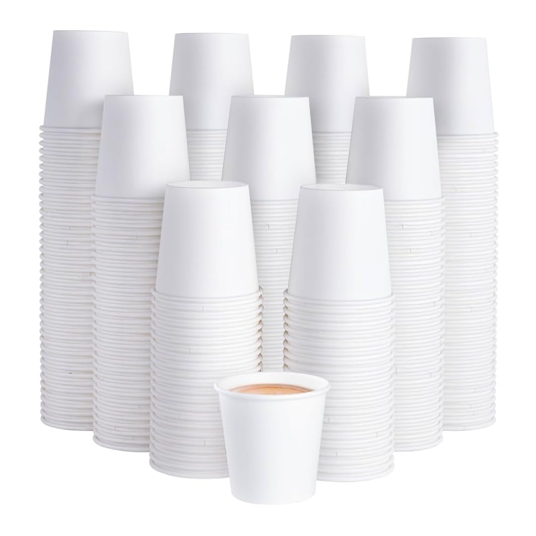 1000 X 4oz Single Wall White Paper Cups for Hot & Cold Drinks Premium Disposable Espresso Paper Tea & Coffee Cups Ideal for Parties Cafe Home (4oz