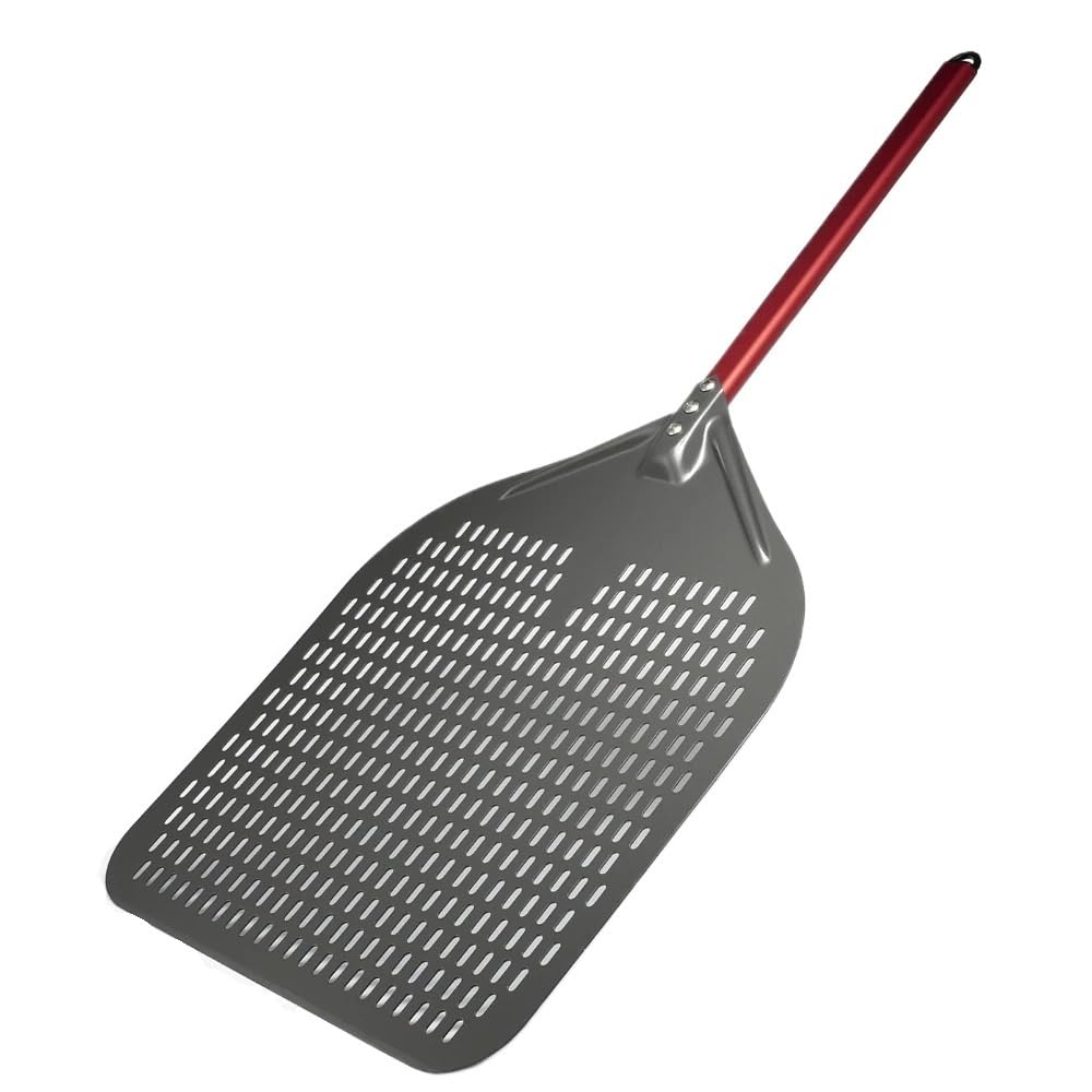 WANGSHAOWEI Pizza ​Paddle 16 Inch Pizza Peel Perforated Aluminum Paddle Hard Anodized Shovel Large Size Oven Accessories(Red 40cm Handle)