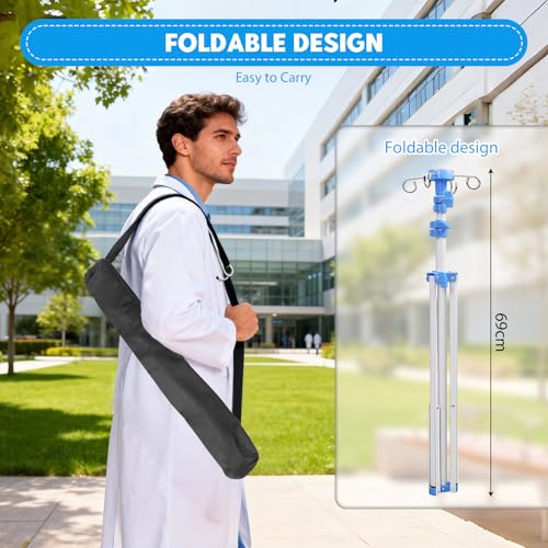 Klappbar Infusionsständer mit 4 Haken und 3 Netzbeuteln IV Ständer Höhenverstellbar von 70-210 cm Tragbarer Aluminiumlegierung Infusion Halterung für Zuhause Pflegeheime Klinikum, Weiß