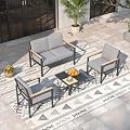 MAISON BACKYARDS 4-Piece Patio Furniture Set with Coffee Table & Removable Washable Cushions, All-Weather Metal Frame and Wood-Like Armrests for Porch, Garden, Balcony,Grey