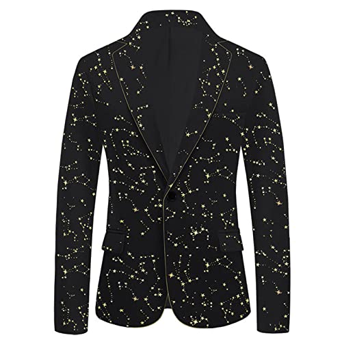 Luxury Gold Stars Bronzing Dress Blazer Men's One Button Notch Lapel Blazer Wedding Party Prom Wear2