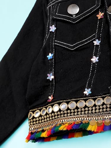 Image of Girls Full Sleeve Solid Crop Denim Jacket