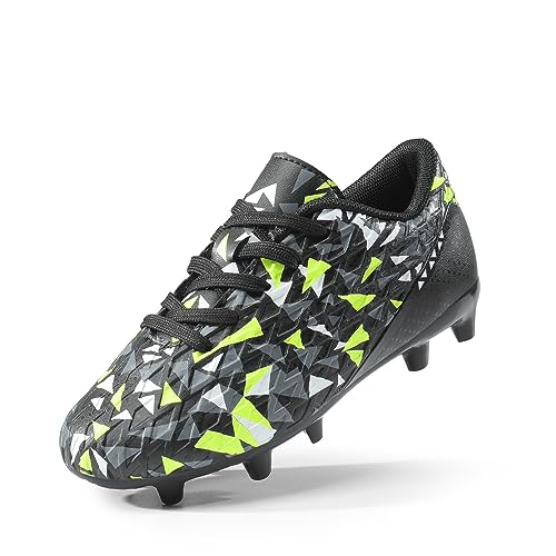 DREAM PAIRS Boys Girls Soccer Cleats Youth Firm Groud Athletic Outdoor Trainning Football Shoes for Little/Big Kid 10 Toddler Black/Neon/Green
