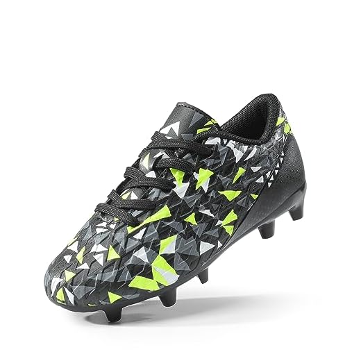 DREAM PAIRS Boys Girls Soccer Cleats Youth Firm Groud Athletic Outdoor Trainning Football Shoes for Little/Big Kid,Size 5 Big Kid,Black/NEON/Green,HZ19003K
