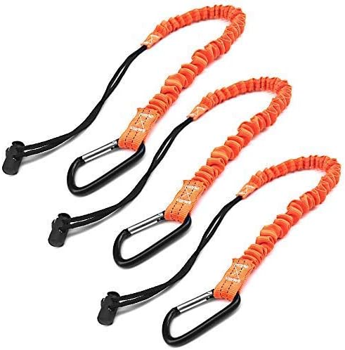 Tool Lanyard, Quick Release Shock Absorbing Safety Tool Leash Retractable Bungee Cord with Carabiner Clip and Adjustable Loop End, Maximum Weight Limit 10KG / 22lb, Fall Protection Equipment