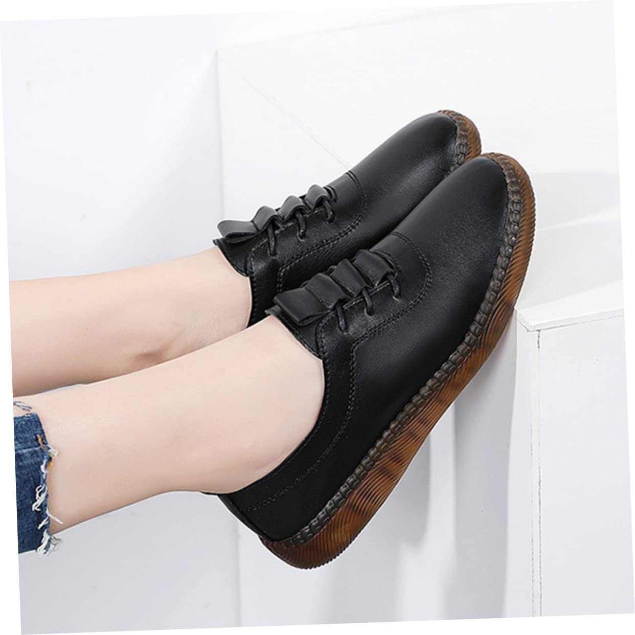 Zapatos De Cuero Perezosos Zapatos Casuales De Mujer De De Gimnasia para Mujer Mocasín para Mujer De Las Mujeres Superior: Cuero Genuino Black
