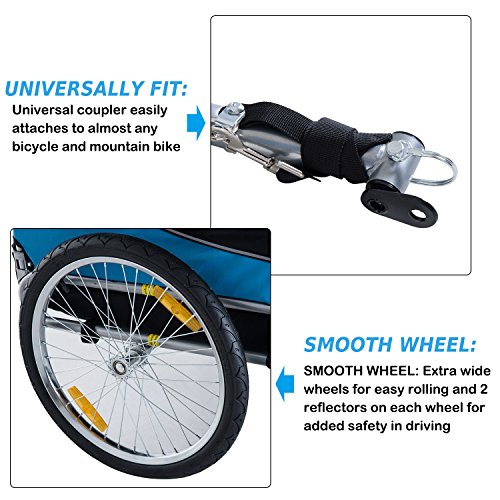 PawHut Steel Dog Bike Trailer Pet Cart Carrier for Bicycle Kit Water Resistant Travel Blue and Black - Image 6