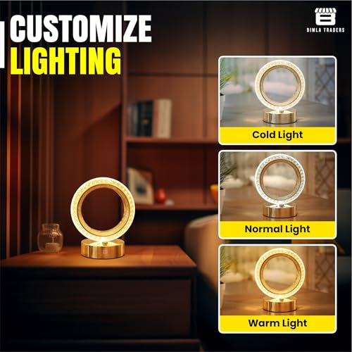 Image of CRAE Crystal Table Lamp Round Cordless Luxury Lamp | Diamond Nightstand | Starry Night | Table LightBedroom, Living Room, Party Decor (Round)