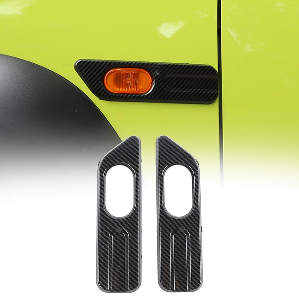 2PCS Side Turn Signal Light Cover Guard Fender Turn Signal Lamp Frame Bezel Trim Compatible with Suzuki Jimny 2019 2020 2021 2022 2023 2024 Exterior Accessories (Carbon Fiber Look-A)
