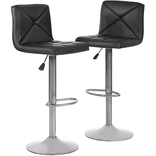 Modern Bar Stool Set of 2 Height Swivel Stool PU Leather Modern Height Adjustable Swivel Barstools Hydraulic Chair,Black
