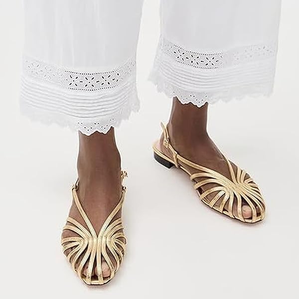 MAVMAX Slingback Flat Sandals for Women Fashion Strappy Square Toe Low Heeled Flats with Adjustable Buckle Summer Comfortable Dressy Shoes,Gold,US9 by MAVMAX - Used condition - Image 2