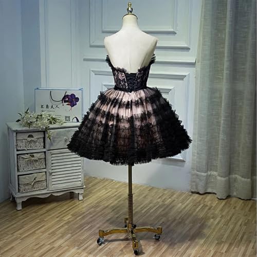 Gothic Tulle DAMA Dresses for Quinceanera with Black Ruffles Short Homecoming Dresses Applique Strapless DAMA Dress2