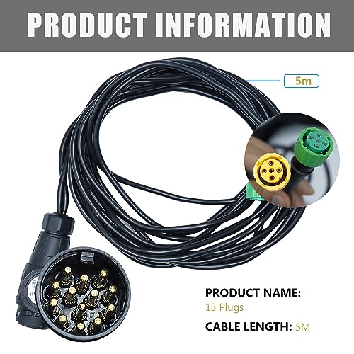 CCLIFE Anhängerkabel - Kabelsatz für Anhänger - 5m - 13 polig Stecker - Kabelbaum mit Bajonettverbinder Anhängerbeleuchtung Rücklichter