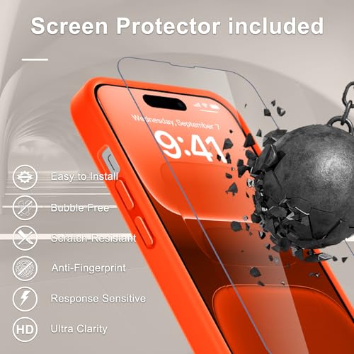 Image of YENAPOON for iPhone 14 Pro Max Case, Matte Magnetic Phone Cover [with 1 Screen Protector] [Support for MagSafe] [Shockproof Military Grade Protection] Translucent Frosted Back, Orange