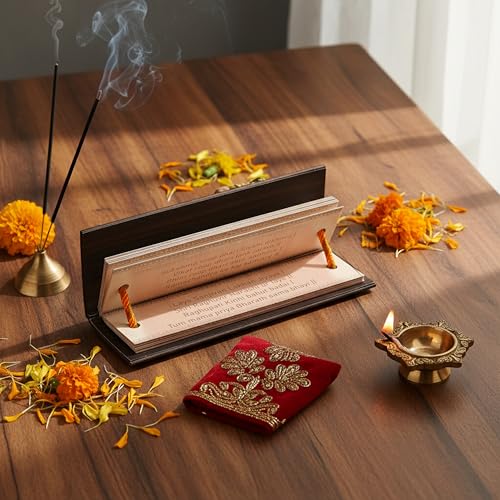 Image of Cycle Pure Hanuman Chalisa Pocket Book on Palm Leaf Motif | Non-Tearable Sheets | Sacred Text in English | Hanuman Chalisa Wooden Book