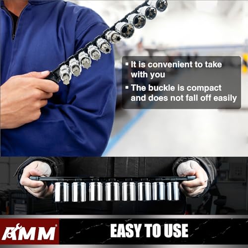 Image of AMM 6-Piece Socket Organizer, 1 /2 inch Drive ABS Tools Socket Holder,Heavy Duty Socket Racks, Premium Quality Socket Clip Rail Holder,The best tool trays in the garage