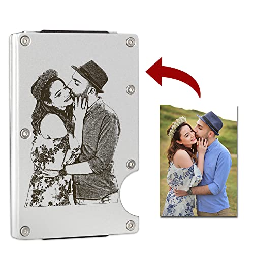 awofer Photo Wallet for Men Custom Wallet Engraved Card Holder Personalized Gifts for Him Aluminum Picture Wallets with Money Clip Gifts for Husband Boyfriend Dad Son Grandpa Groomsmen2