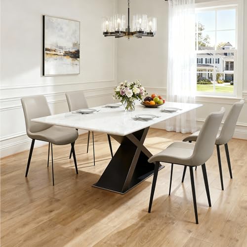 Image of Modern Dining Chairs Set of 2, PU Leather Dining Room Chairs, Upholstered Kitchen Chairs with Ergonomic Backrest & Sturdy Metal Legs, Perfect for Dining Room, Living Room, Light Grey