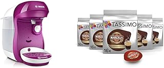 Bosch TAS1001 TASSIMO Happy Cafetera de Cápsulas, 1400 W, Color Rosa + Tassimo Cápsulas de Café Marcilla Espresso - 5 Paquetes de 16 Cápsulas: Total 80 Unidades