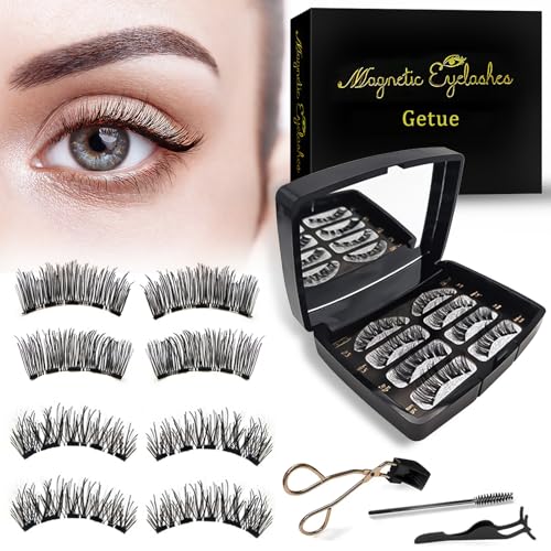 Getue Magnetic Eyelashes, Reusable False Eyelashes without Eyeliner, Waterproof Magnetic Lashes Natural Look, No Glue Eyelashes with Applicator