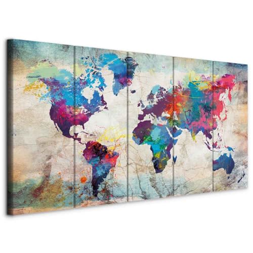 murando - Tableau Acoustique Carte du Monde 225x90 cm 5 Parties - Décoration Isolation Phonique Bureau Chambre Panneau Insonorisant Impression sur Toile - Monde...