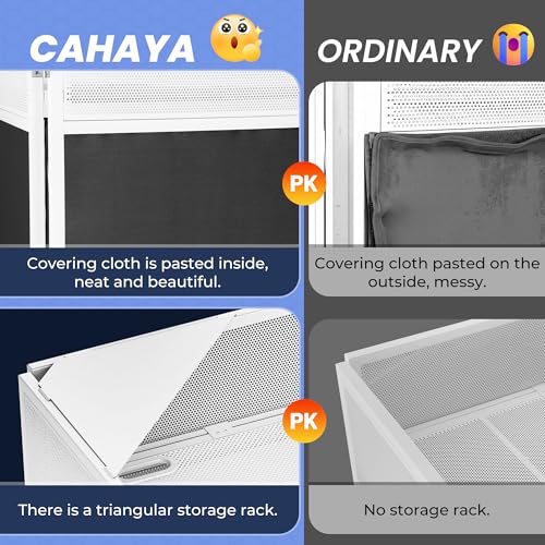 Image of CAHAYA DJ Booth Stand Portable - DJ Table Facade with Black & White Scrims DJ Stand Foldable for Laptop & Controller Double Top Corners, Storage Bag, Cable Holes, 40 inchL x 20 inchW, White