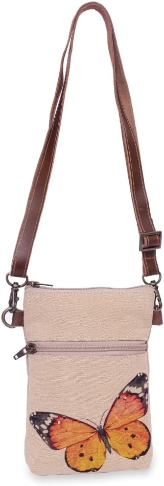 COTT N CURLS Monarch Butterfly Cellphone Sling Bag for Women - 33x5.5 Butterfly Purses for Women, Colorful Print, Canvas and Leather, Spring Purses, Spring Gifts for Mom, Sister, Friend, Grandma