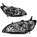 Headlight Assemblies for 2004 2005 Honda Civic Black Housing Amber Reflector Smoke Lens